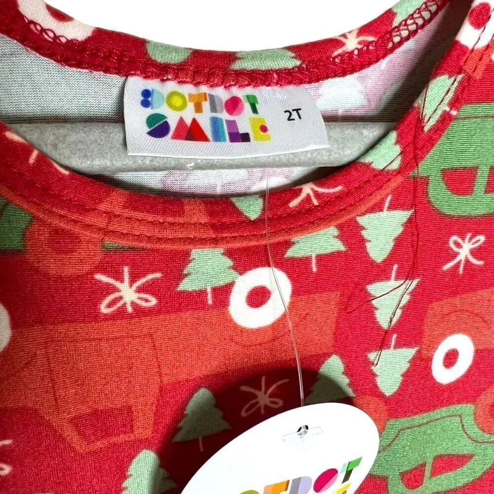 NEW Dot Dot Smile Red Christmas Cars Trucks Cap Sleeve Dress 2T